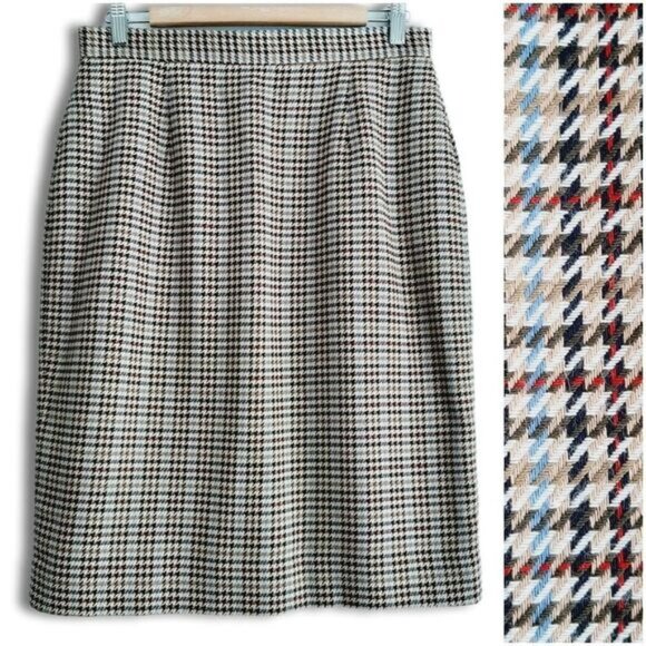 TALBOTS Classic Houndstooth Knee Length Pencil Skirt Sz 10 Flawed - Picture 1 of 13